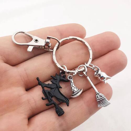 1pc Halloween Keyring Witchy Witchcraft hat Keychain Cat Key