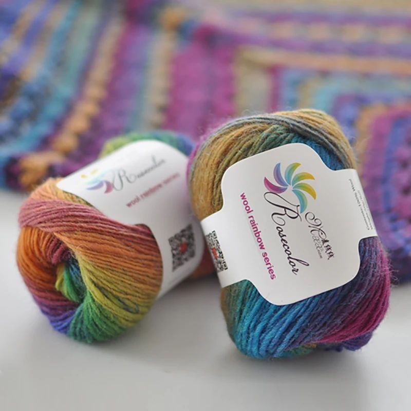 50g/ball Worsted Section-dyed Rainbow Yarn 100% Pure Wool Ya