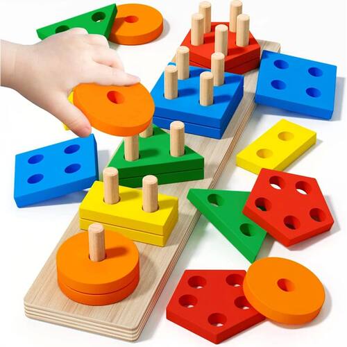 Montessori Wooden Sorting Stacking Toys Puzzle For Toddlers