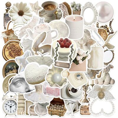 10/30/50PCS White PVC Sticker Aesthetic Decoration Scrapbook