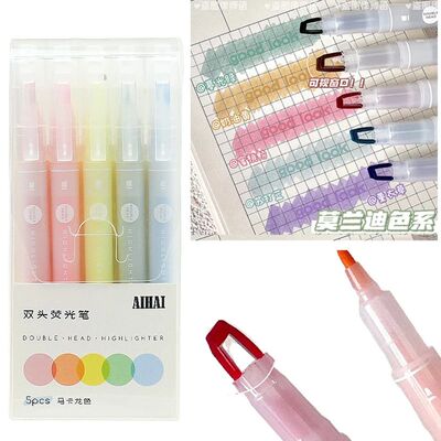 5 Colors/Set Double Unique Window Tip Highlighter Pen Double