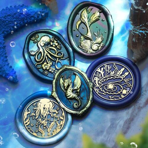 Marine animal brass sealing stamp head Whales/Shells/Pearls