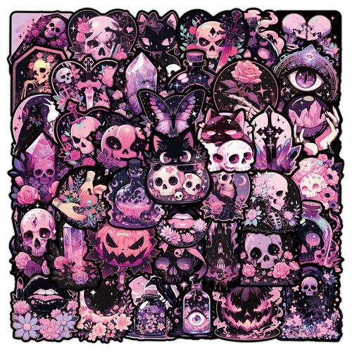 10/30/50pcs Gothic Horror Pink Black Skull Graffiti Stickers