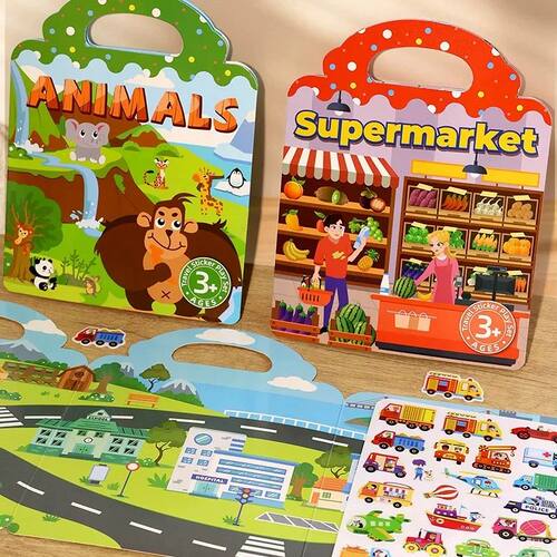 Reusable Sticker Book for Kids Vehicles Truck Multi-Theme Bu