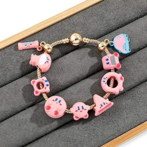 Gold Plated Kirby Charm Bangle Bracelet Pink Kirby Enamel Ch