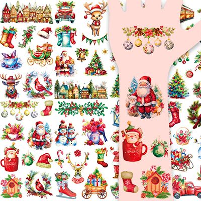 10 Retro-Style Christmas Series Pattern Temporary Tattoo Sti