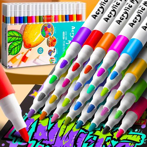 12-60 Colors Acrylic Markers Pen Set Paint Art Marker Soft T