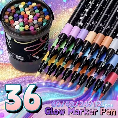 24/48/72/96 Colors Dual Brush Tip Glitter Art Markers Metall