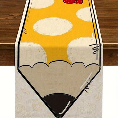 1Pcs Back To School Linen Table Runner - Playful Pencil Red
