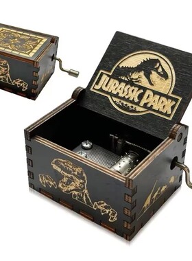 HOT Wooden Hand Crank Black Jurassic Park Music Box Children