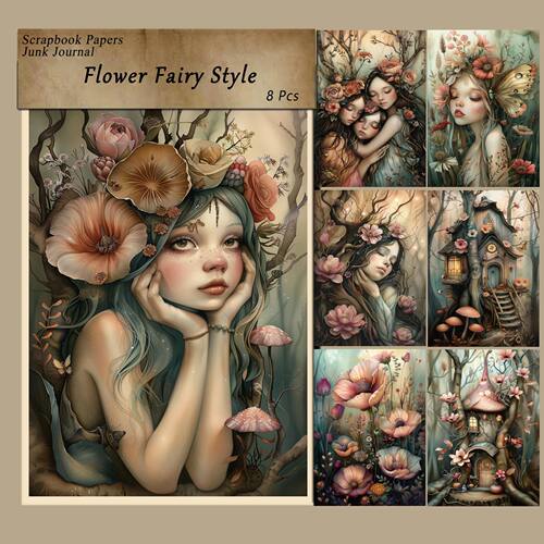 8 Sheets Flower Fairy Theme Scrapbook Paper Vintage Style Sc