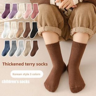 5 Pairs-Kids Fleece Lined Thermal Socks Winter Warm Mid Cuff