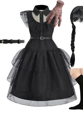 Girl Wednesday Costume Kids Addams Cosplay Black Princess Dr