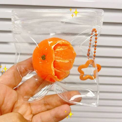 Cute Peeled Orange Fruit Pinch Keychain Squeeze To Relieve S