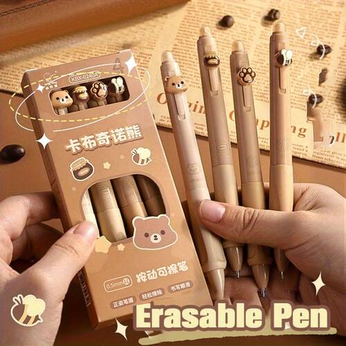 4pcs Cute Bear Erasable Pens, Retractable Erasable Pens, 0.5