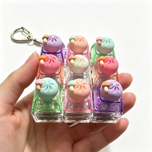 Cute Dumpling Keyboard Fidget Toy Keychain With Led Light, 9
