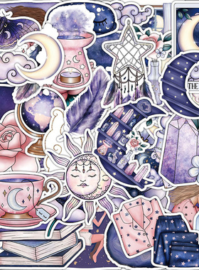 50pcs Cute Magic Witch Moon Gothic Aesthetic Stickers Art Ca