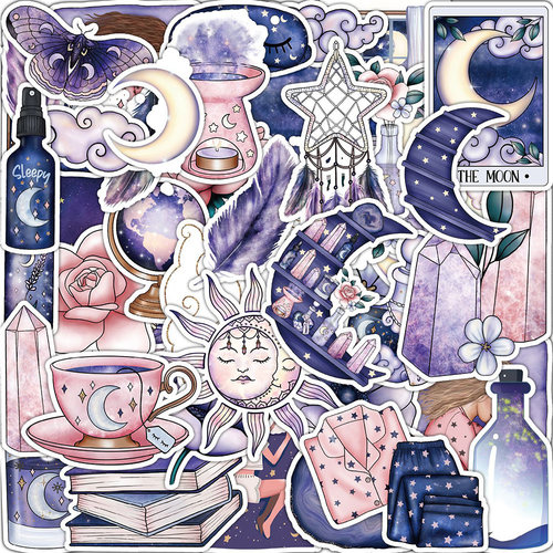 50pcs Cute Magic Witch Moon Gothic Aesthetic Stickers Art Ca