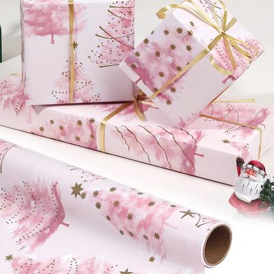 1roll Gift Wrapping Paper Pink Christmas Tree Wrapping Paper