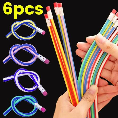 6/1Pcs Magic Bendy Flexible Soft Pencil with Eraser Colorful