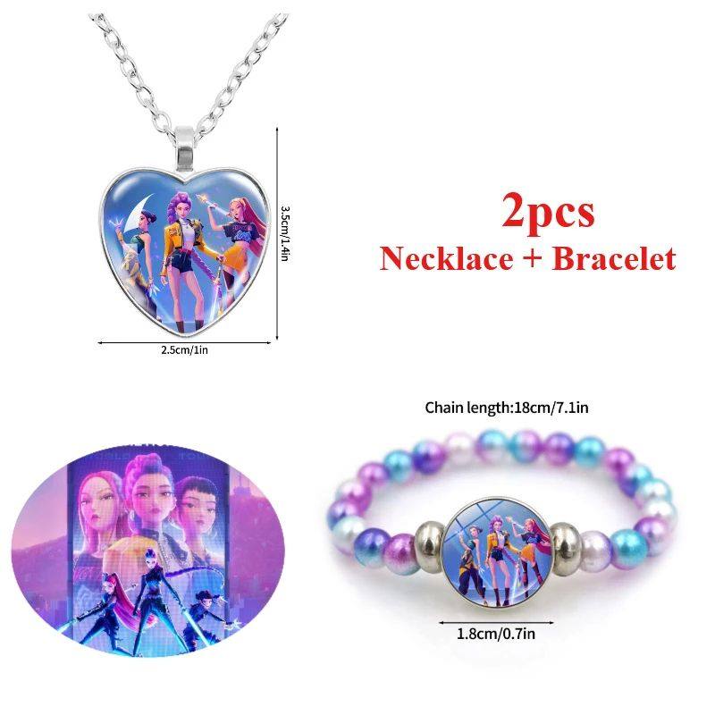 2pcs Kpop Demon Hunter Necklace Bracelet Heart Keycha Party