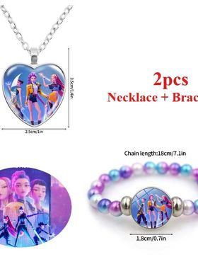 2pcs Kpop Demon Hunter Necklace Bracelet Heart Keycha Party