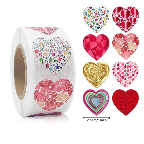 50-500pcs 1inch Red Heart Stickers for Valentine's Day Bakin