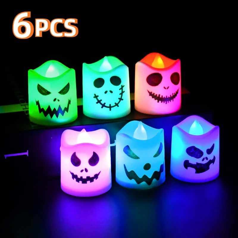 6Pcs/lot Led Halloween Ghost Pumpkin Candle Light Haunted Ho