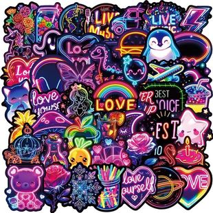 Sticky 50PCS Aesthetic Sticker PVC Lamp Neon Kawaii