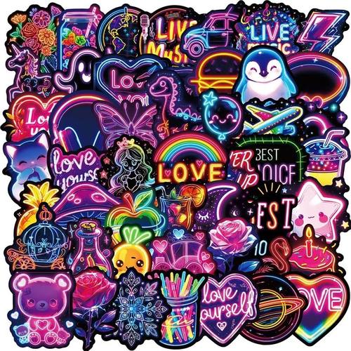 10/30/50PCS Kawaii Neon Lamp Sticky PVC Sticker Aesthetic DI