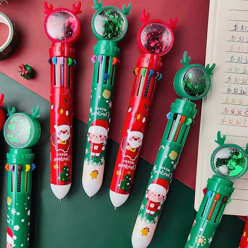 1PC Christmas 10-color Ballpoint Pen Student Press-type Colo