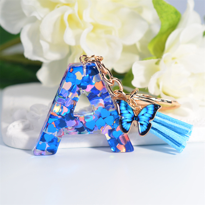 Heart Sequin Filled 26 Letters Keychain for Women Purse Bag