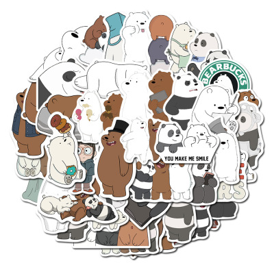 50PCS Cute Cartoon Bare Bear Sticker Suitcase Laptop Decorat
