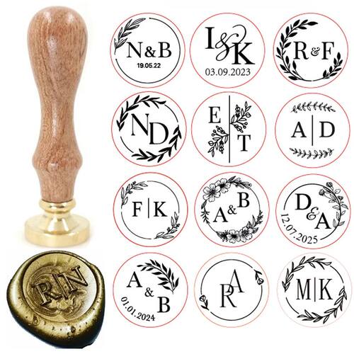 brass wax seal Stamp with 2 Initial Ornament wreath,Vintage