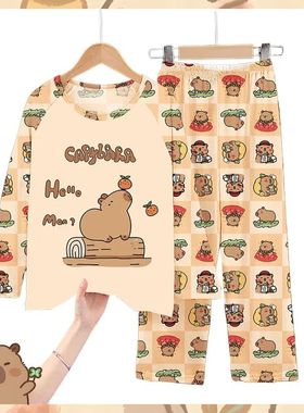 Capibara Kids Pajama Sets Long Sleeve Loungewear with Cute A