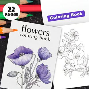 Flower Coloring Book for Adults - 8.3x11.2 Inch Stress Relie