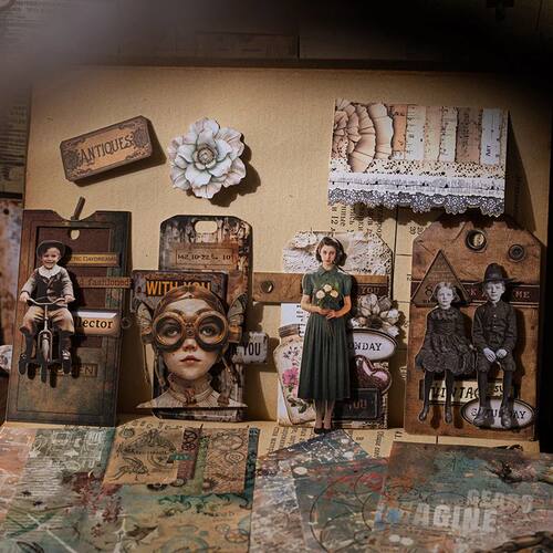 55pcs Vintage Decor paper Set Diy Scrapbooking material Labe