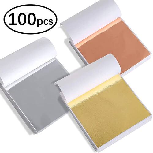100pcs Imitation Gold Sliver Copper Foil Paper DIY Resin Can