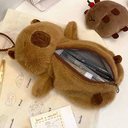 Creative Plush Capybara Pen Bag Large Capacity Pencil Case M