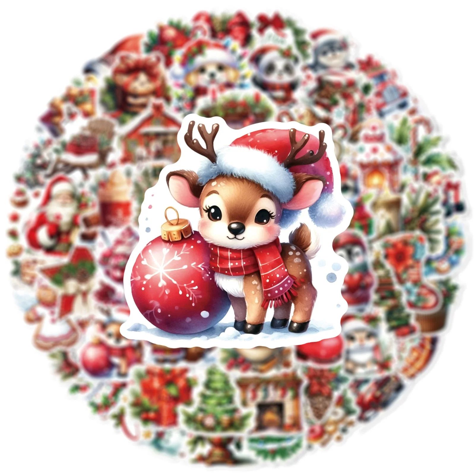 10/60pcs Retro Cute Merry Christmas Santa Claus Animal Stick