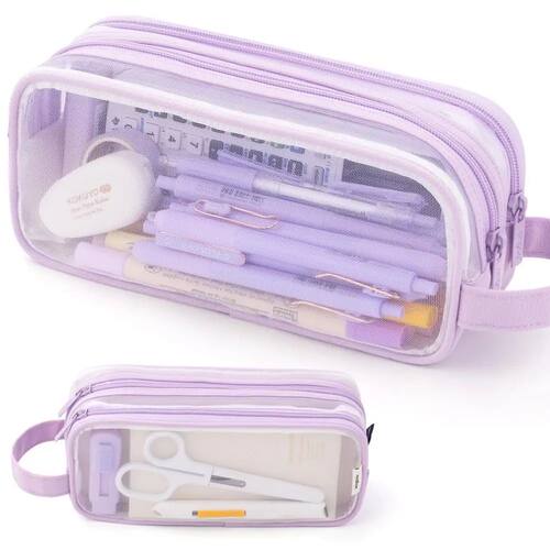 Purple Transparent Pencil Case, Large-capacity Simple Statio