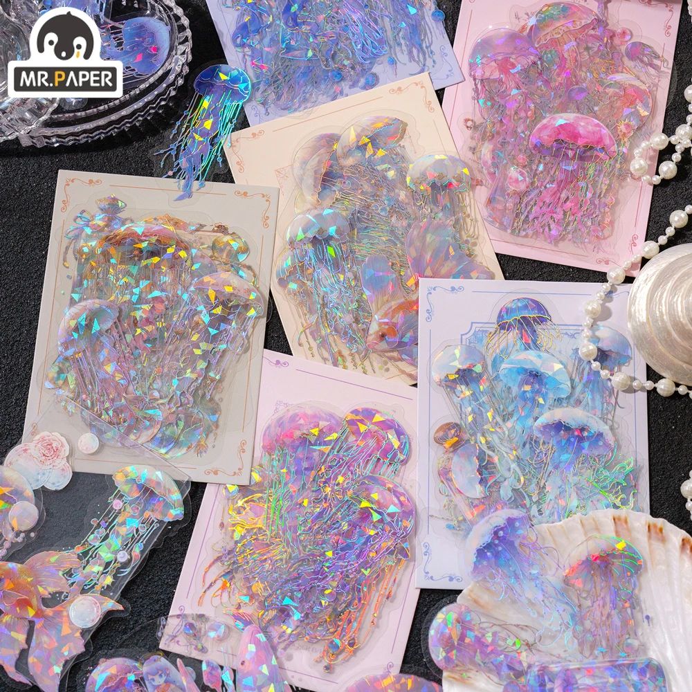 Paper Vintage Colorful Sparkling Jellyfish Sticker Bag Creat
