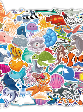 80 Pcs Cute Sea Animals Ocean World Plants Stickers Cute Fis