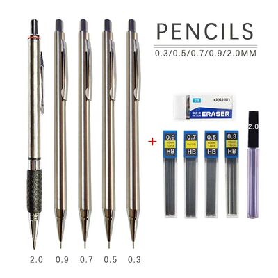 0.3 0.5 0.7 0.9 2.0mm Full Metal Mechanical Pencil Set Schoo