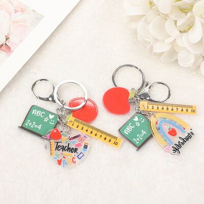 1Pc Cute  Apple Ruler Keychain Creative Acrylic Blackboard H