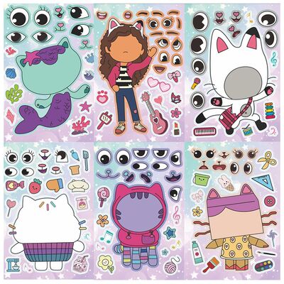 6/12Sheets Gabby's Dollhouse Make A Face Puzzle Stickers Kid