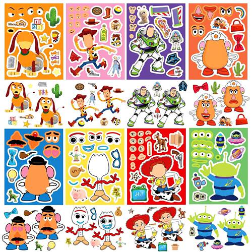 8/16Sheets Make a Face Cartoon  Toy Story Stickers DIY Ryder