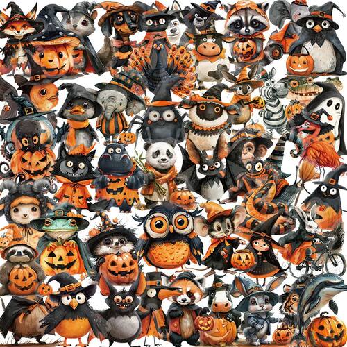 50PCS Halloween Cross Dressing Animals Sticker Cartoon Graff