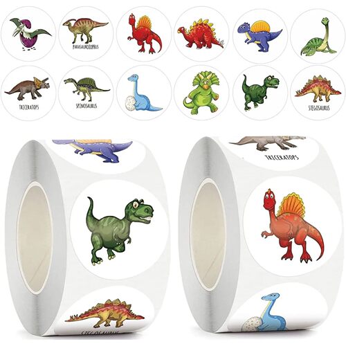 100-500pcs 1'' Round Dinosaur Stickers for Teacher Reward St
