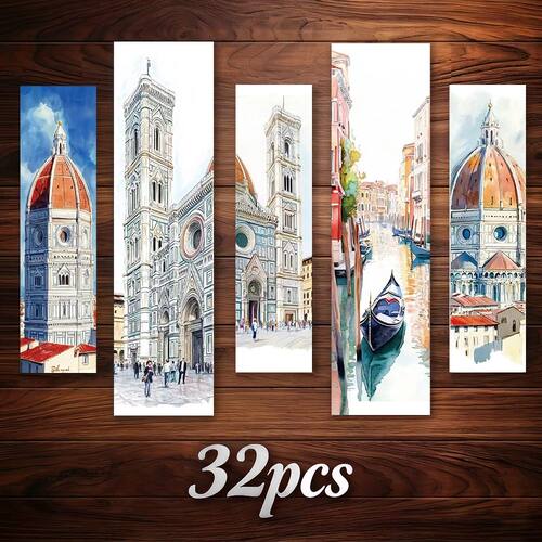 32 pcs Italian Landmark Bookmarks, Watercolor Style, Ideal f